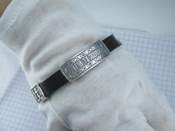 925 Sterling Silver black leather bracelet with Christian charms and a scripture in Ukrainian. Item code - BT000034. Picture 17