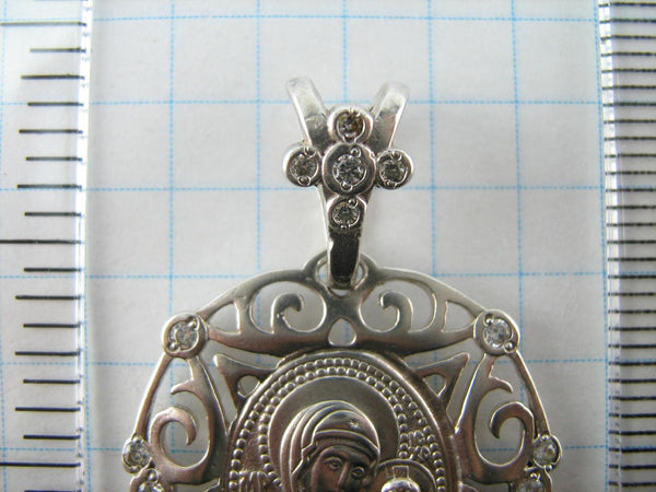 925 Sterling Silver pendant and medal of Kazan icon of Mother of God and Jesus Christ in the openwork frame decorated with stones. Item code MD001527. Picture 7