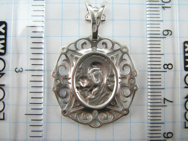 925 Sterling Silver pendant and medal of Kazan icon of Mother of God and Jesus Christ in the openwork frame decorated with stones. Item code MD001527. Picture 9