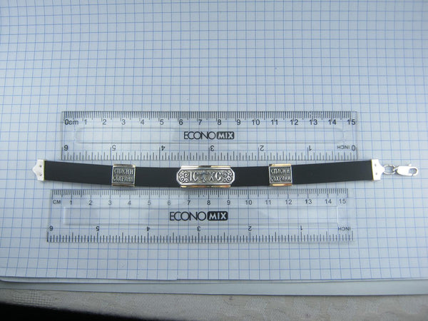 925 Sterling Silver and 375 Gold black caoutchouc bracelet with 3 Christian charms. Item number BT000035. Picture 10