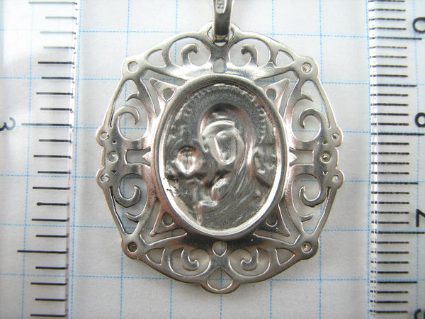 925 Sterling Silver pendant and medal of Kazan icon of Mother of God and Jesus Christ in the openwork frame decorated with stones. Item code MD001527. Picture 11