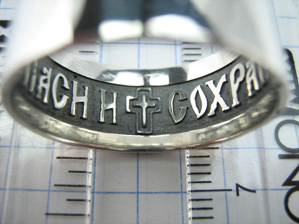 925 Sterling Silver and 375 gold wide band with Lord’s prayer Cyrillic text inside and outside the ring, decorated with oxidized finish and cross image. Item code RI001917. Picture 5