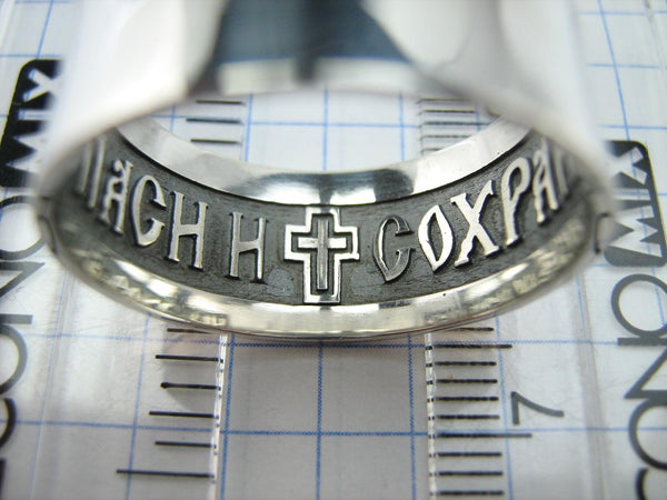 925 Sterling Silver and 375 gold wide band with Lord’s prayer Cyrillic text inside and outside the ring, decorated with oxidized finish and cross image. Item code RI001918. Picture 5