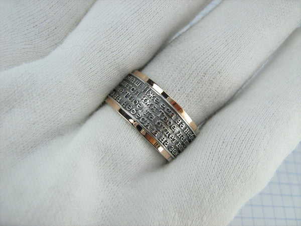 925 Sterling Silver and 375 gold wide band with Lord’s prayer Cyrillic text inside and outside the ring, decorated with oxidized finish and cross image. Item code RI001918. Picture 14