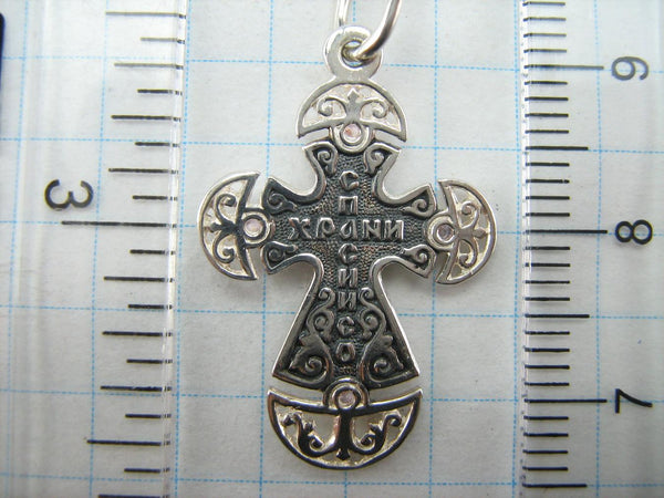 925 Sterling Silver Cross Pendant Crucifix Prayer Scripture Rose Pink Stones Vintage Christian Church Fine and Faith Jewelry CR001088