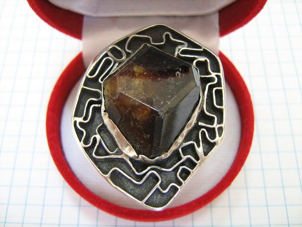 925 Sterling Silver Ring US size 5.75 Raw Garnet Crystal Big Large Huge Vintage Fine Jewelry RI000008