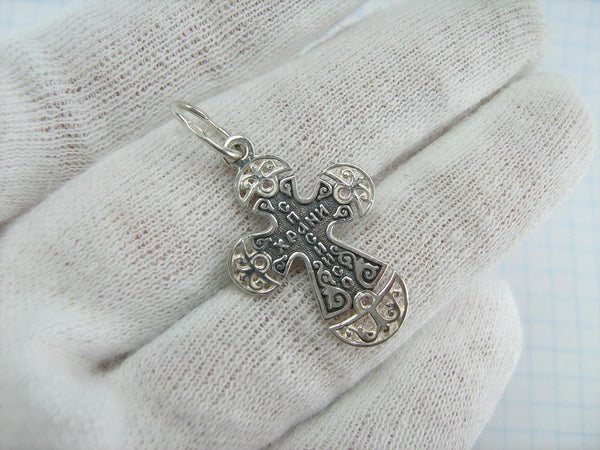 925 Sterling Silver Cross Pendant Crucifix Prayer Scripture Rose Pink Stones Vintage Christian Church Fine and Faith Jewelry CR001088
