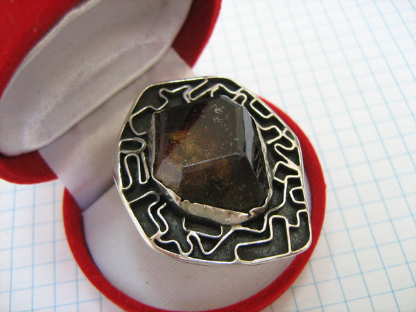 925 Sterling Silver Ring US size 5.75 Raw Garnet Crystal Big Large Huge Vintage Fine Jewelry RI000008