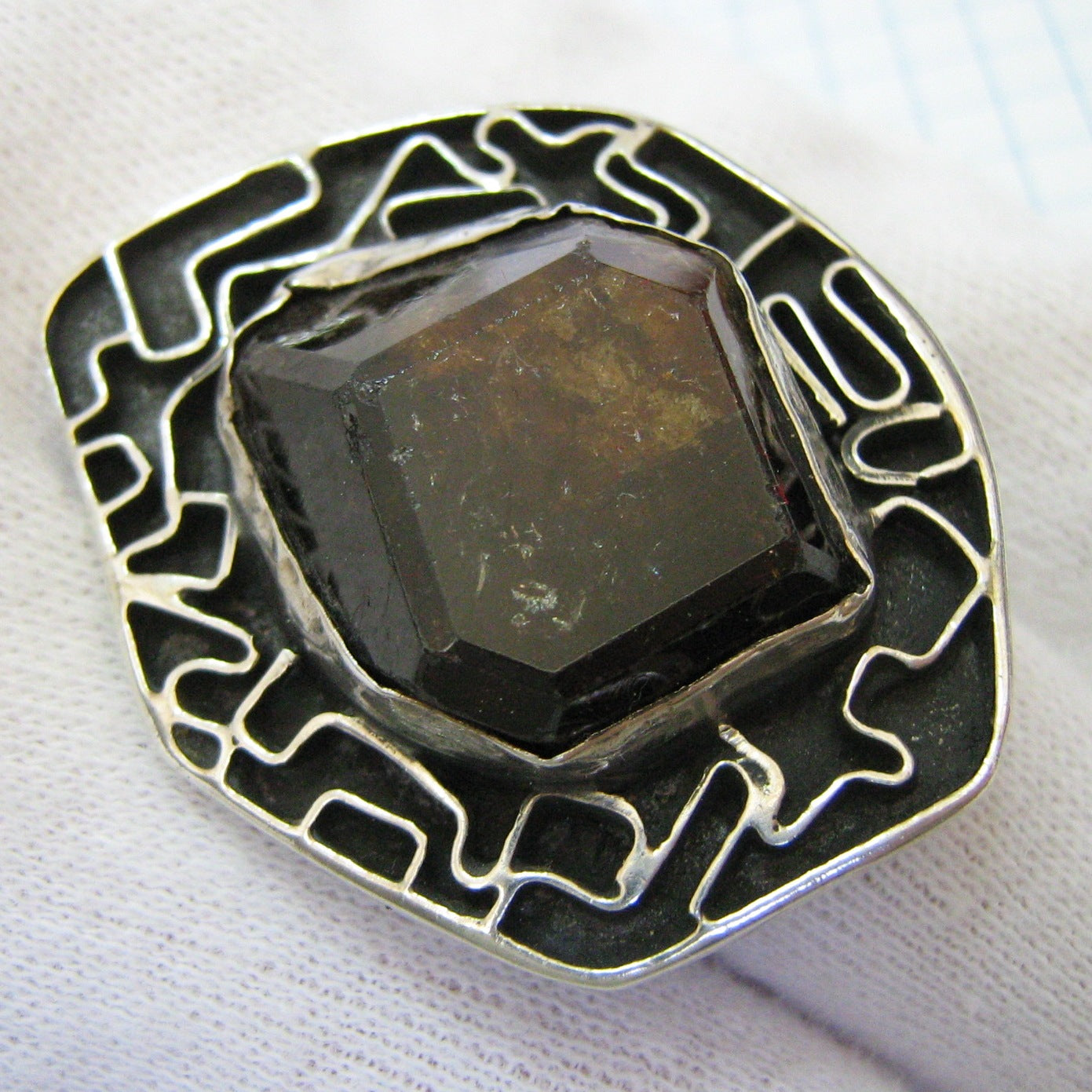 925 Sterling Silver Ring US size 5.75 Raw Garnet Crystal Big Large Huge Vintage Fine Jewelry RI000008