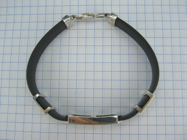 925 Sterling Silver and 375 Gold black caoutchouc bracelet with 3 Christian charms. Item number BT000037. Picture 20