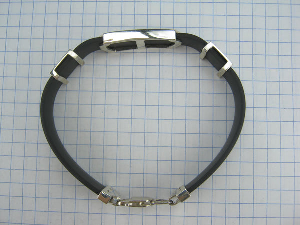 925 Sterling Silver and 375 Gold black caoutchouc bracelet with 3 Christian charms. Item number BT000037. Picture 21