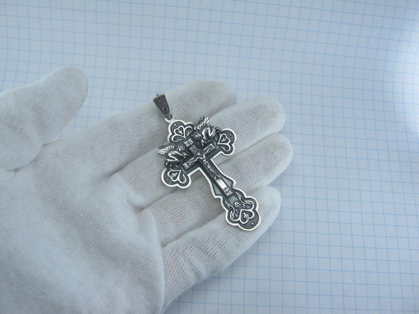 Solid 925 Sterling Silver large cross pendant and Jesus Christ crucifix with Christian prayer scripture and angels with wings. Picture 2