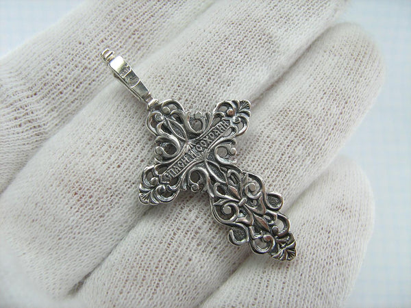 925 Sterling Silver cross pendant and crucifix with Christian prayer inscription. Picture 3.