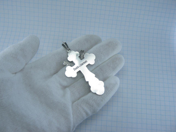 Solid 925 Sterling Silver large cross pendant and Jesus Christ crucifix with Christian prayer scripture and angels with wings. Picture 3