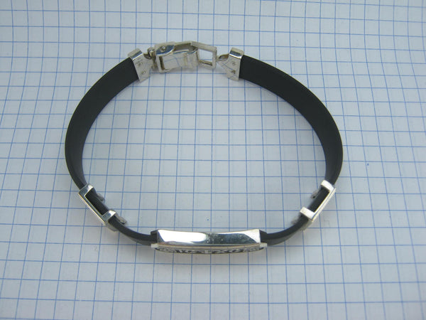 925 Sterling Silver and 375 Gold black caoutchouc bracelet with 3 Christian charms. Item number BT000036. Picture 6