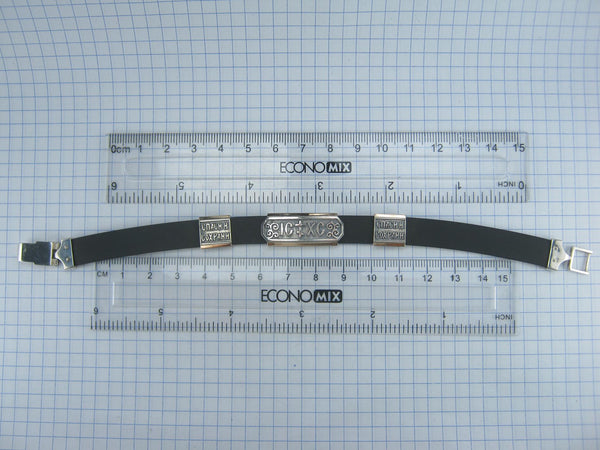 925 Sterling Silver and 375 Gold black caoutchouc bracelet with 3 Christian charms. Item number BT000036. Picture 9