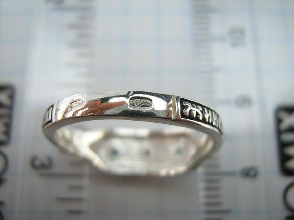 New and never worn solid 925 Sterling Silver oxidized ring with Christian prayer inscription and blue stones. Item number MD001555. Picture 13