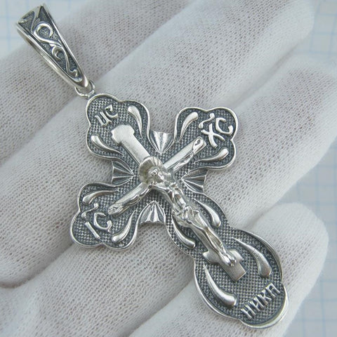 Ciondolo a croce in argento sterling 925 massiccio Gesù Cristo crocifisso amuleto vintage gioielli cristiani raffinati e di fede CR001167