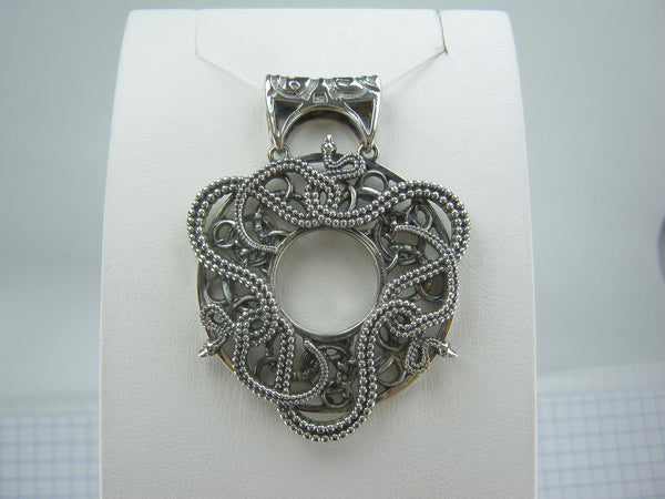 SOLID 925 Sterling Silver Pendant Snakes Openwork Pattern Large Statement Trinity Oxidized New Fine Jewelry PN001924