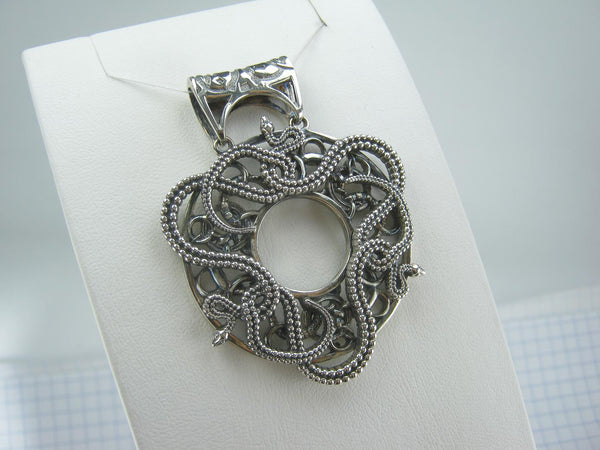 SOLID 925 Sterling Silver Pendant Snakes Openwork Pattern Large Statement Trinity Oxidized New Fine Jewelry PN001924