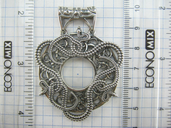 SOLID 925 Sterling Silver Pendant Snakes Openwork Pattern Large Statement Trinity Oxidized New Fine Jewelry PN001924