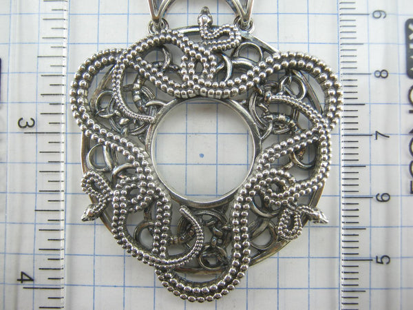 SOLID 925 Sterling Silver Pendant Snakes Openwork Pattern Large Statement Trinity Oxidized New Fine Jewelry PN001924