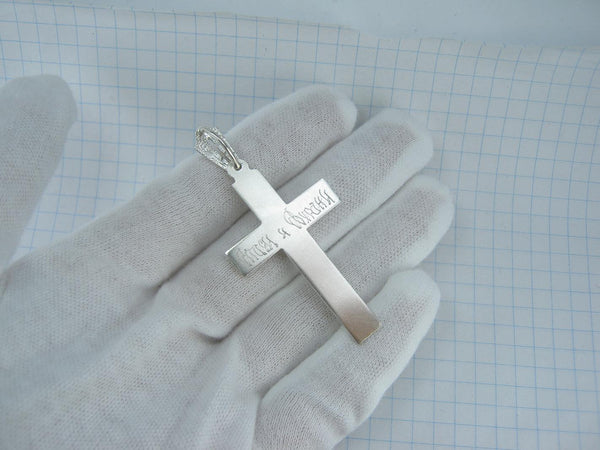 925 Sterling Silver cross pendant with crucifix and Christian prayer inscription to God decorated with manual engraving. Picture 3