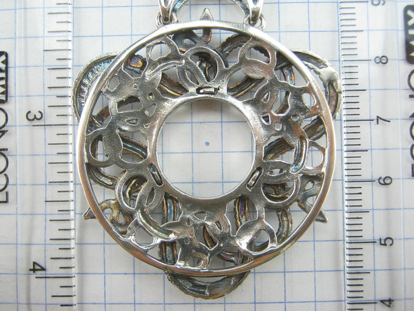 SOLID 925 Sterling Silver Pendant Snakes Openwork Pattern Large Statement Trinity Oxidized New Fine Jewelry PN001924