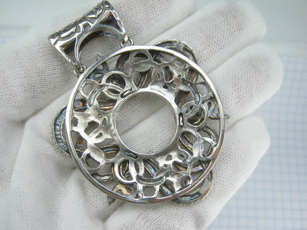 SOLID 925 Sterling Silver Pendant Snakes Openwork Pattern Large Statement Trinity Oxidized New Fine Jewelry PN001924