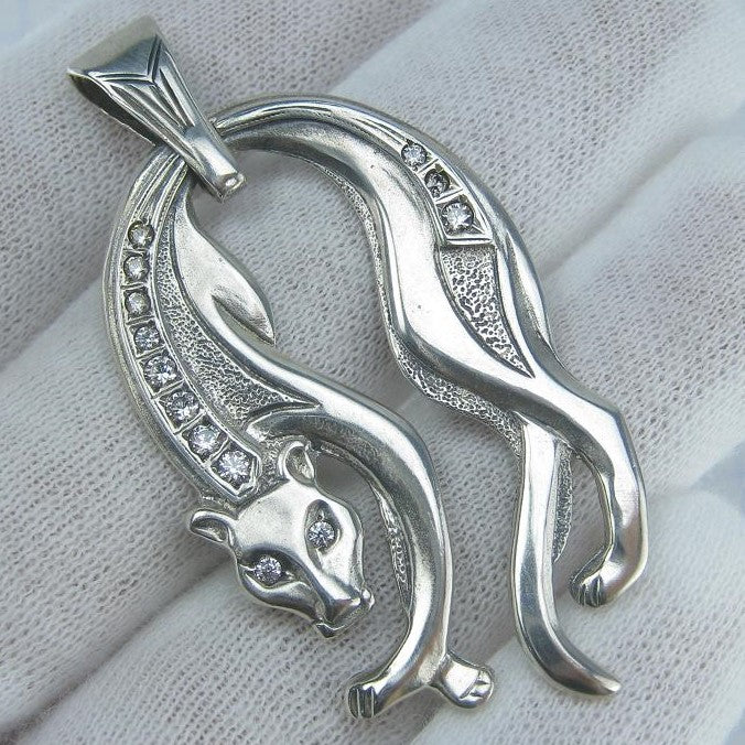 SOLID 925 Sterling Silver Pendant Hanging Panther Statement Wild Cat Vintage Fine Jewelry PN001714