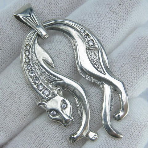 SOLID 925 Sterling Silver Pendant Hanging Panther Statement Wild Cat Vintage Fine Jewelry PN001714