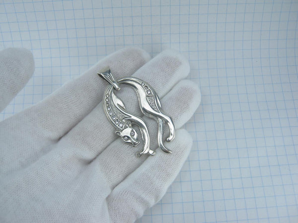 SOLID 925 Sterling Silver Pendant Hanging Panther Statement Wild Cat Vintage Fine Jewelry PN001714