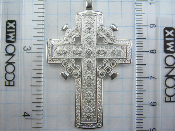 Solid 925 Sterling Silver heavy Golgotha cross pendant of steering wheel design with Christian prayer scripture. Item number CR001047. Picture 11