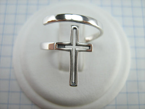 SOLID 925 Sterling Silver Ring Cross Religious Amulet Adjustable Size Spring Design New Christian Church Fine and Faith Jewelry RI002001