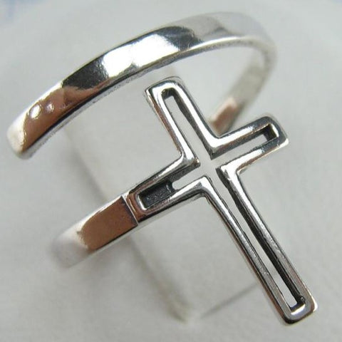 SOLID 925 Sterling Silver Ring Cross Religious Amulet Adjustable Size Spring Design New Christian Church Fine and Faith Jewelry RI002001