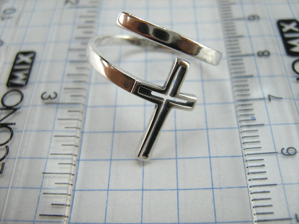 SOLID 925 Sterling Silver Ring Cross Religious Amulet Adjustable Size Spring Design New Christian Church Fine and Faith Jewelry RI002001