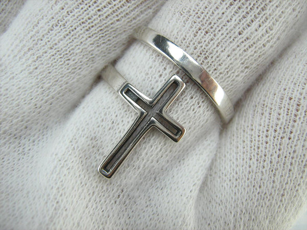 SOLID 925 Sterling Silver Ring Cross Religious Amulet Adjustable Size Spring Design New Christian Church Fine and Faith Jewelry RI002001