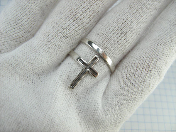 SOLID 925 Sterling Silver Ring Cross Religious Amulet Adjustable Size Spring Design New Christian Church Fine and Faith Jewelry RI002001