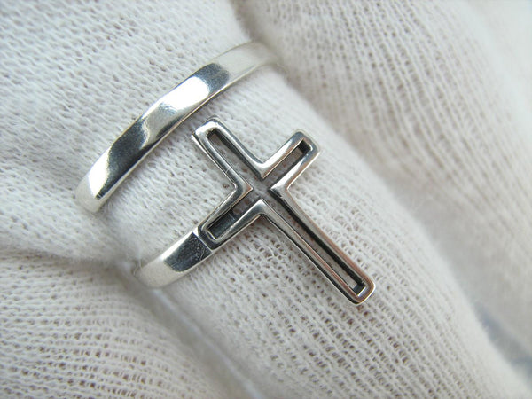 SOLID 925 Sterling Silver Ring Cross Religious Amulet Adjustable Size Spring Design New Christian Church Fine and Faith Jewelry RI002001