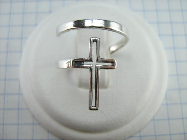 SOLID 925 Sterling Silver Ring Cross Religious Amulet Adjustable Size Spring Design New Christian Church Fine and Faith Jewelry RI002002