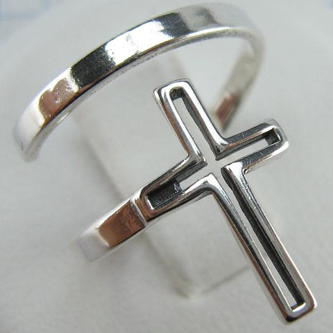 SOLID 925 Sterling Silver Ring Cross Religious Amulet Adjustable Size Spring Design New Christian Church Fine and Faith Jewelry RI002002