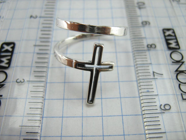 SOLID 925 Sterling Silver Ring Cross Religious Amulet Adjustable Size Spring Design New Christian Church Fine and Faith Jewelry RI002002