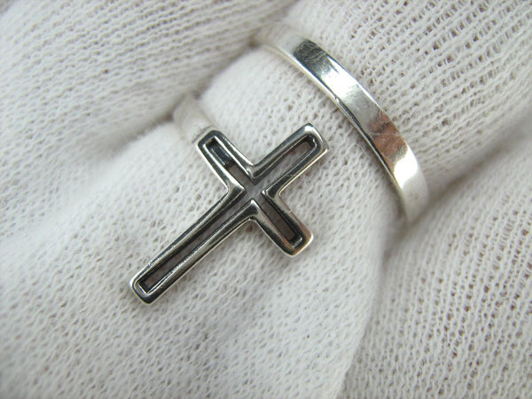 SOLID 925 Sterling Silver Ring Cross Religious Amulet Adjustable Size Spring Design New Christian Church Fine and Faith Jewelry RI002002