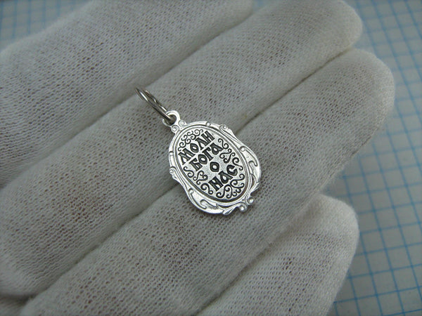 New solid 925 Sterling Silver detailed and oxidized pendant and medal in filigree frame depicting the icon of Mother Mary Tenderness, also called Eleousa, and Jesus Christ. Item number MD000712. Picture 3