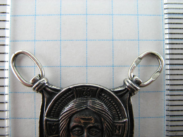 925 Sterling Silver icon pendant shaped relic cloth depicting the face of Savior not made by human hands, also called Vernicle Image of Edessa. Item number MD001401. Picture 7