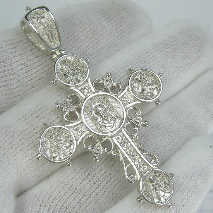 SOLID 925 Sterling Silver Cross Pendant Jesus Christ Saints Steering Wheel Design New Christian Church Fine and Faith Jewelry CR001417