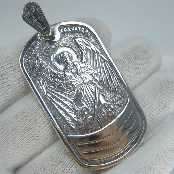 SOLID 925 Sterling Silver Icon Pendant Medal Angel Guardian Wings Sword Religious Amulet Old Believers Cross New Christian Church Fine and Faith Jewelry MD001960