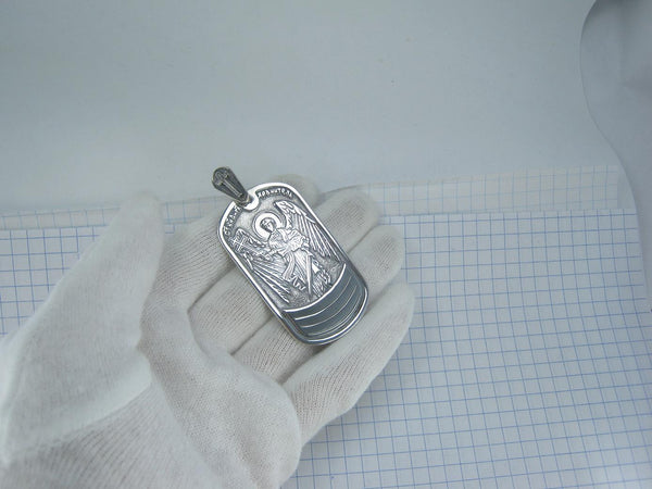 SOLID 925 Sterling Silver Icon Pendant Medal Angel Guardian Wings Sword Religious Amulet Old Believers Cross New Christian Church Fine and Faith Jewelry MD001960