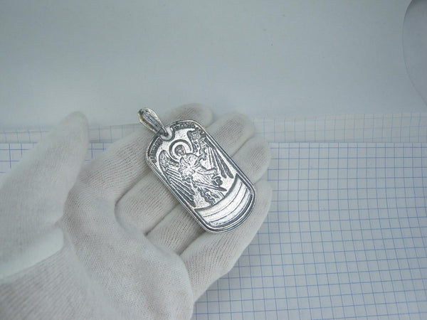 SOLID 925 Sterling Silver Icon Pendant Medal Angel Guardian Wings Sword Religious Amulet Old Believers Cross New Christian Church Fine and Faith Jewelry MD001960