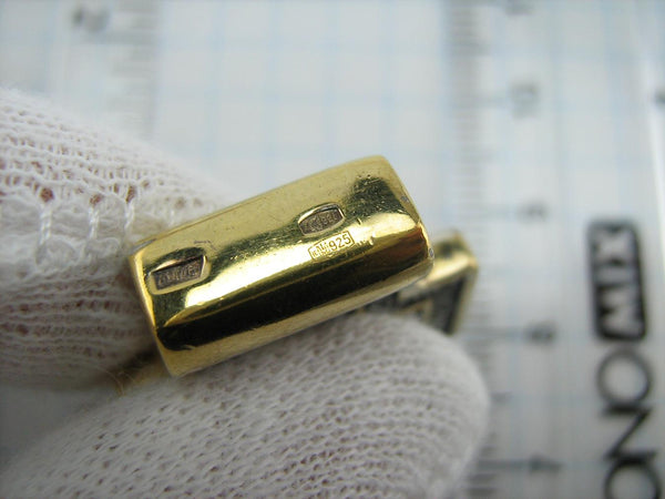 SOLID 925 Sterling Silver Gold Plated Old Believers Cross Pendant Prayer Text Amulet Vintage Christian Church Faith Jewelry CR001050